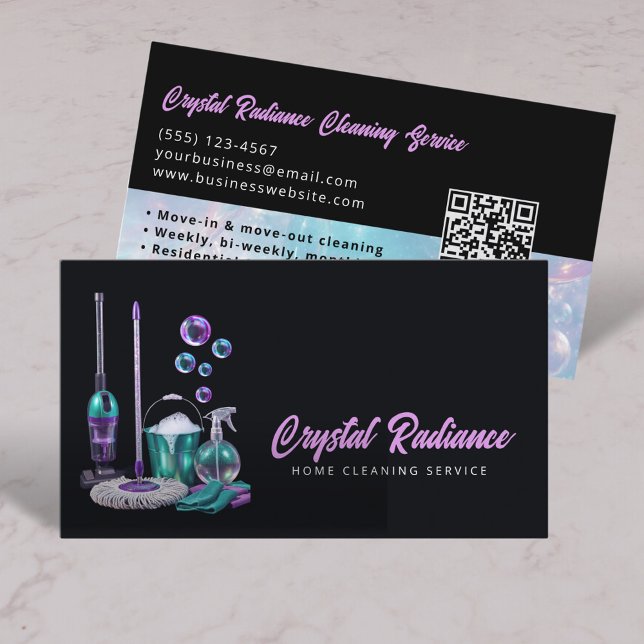 Cleaning Service Supplies Modern QR Code Business Card (Creator Uploaded)