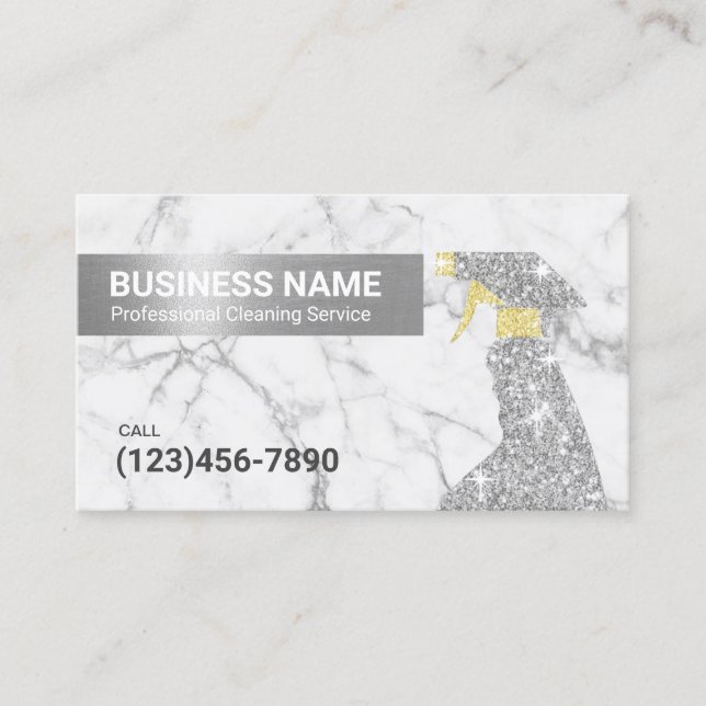 Cleaning Service Trendy Marble Modern Maid Business Card (Front)