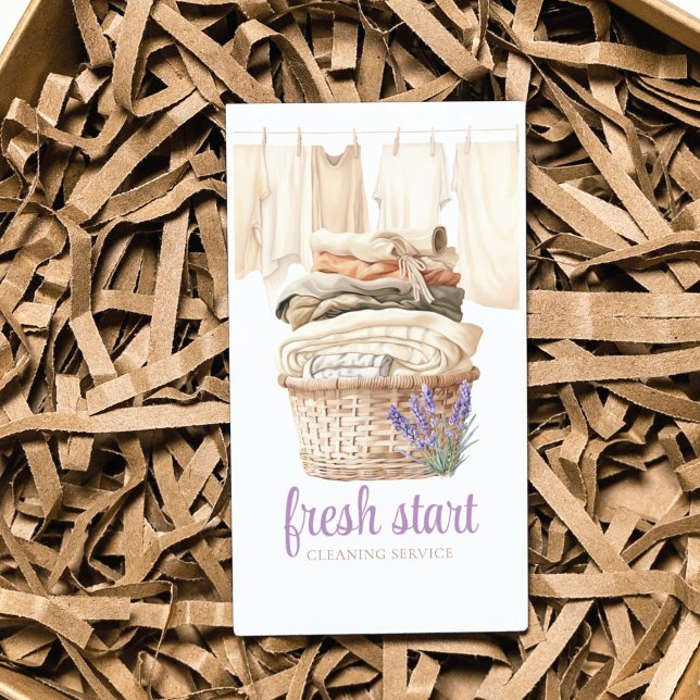 Cleaning Service Watercolor Laundry Lavender Business Card (Creator Uploaded)