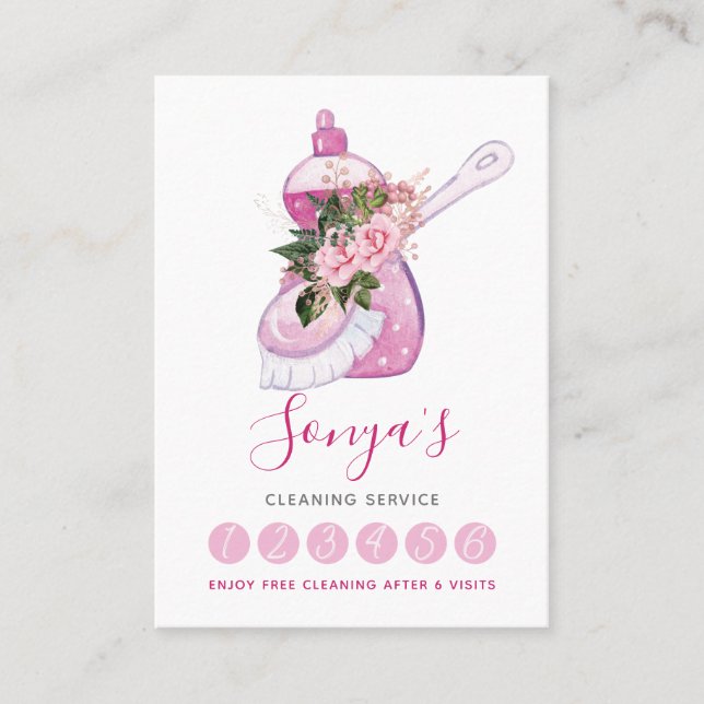Cleaning Service Watercolor Pink dish soap Loyalty Card (Front)
