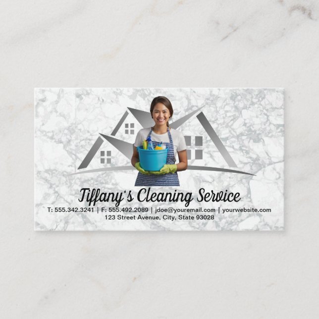 Cleaning Service | Woman Smiling Business Card (Front)