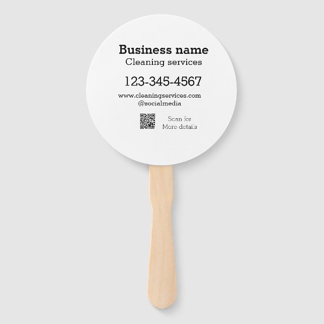 Cleaning services add number website email address hand fan (Front)