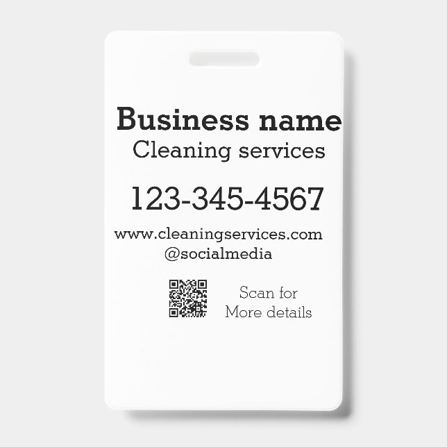 Cleaning services add number website email address ID badge (Front)