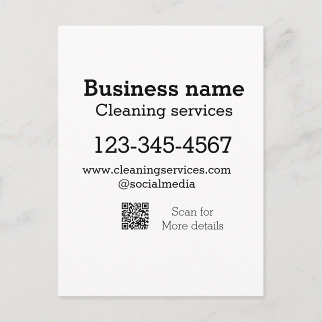Cleaning services add number website email address postcard (Front)