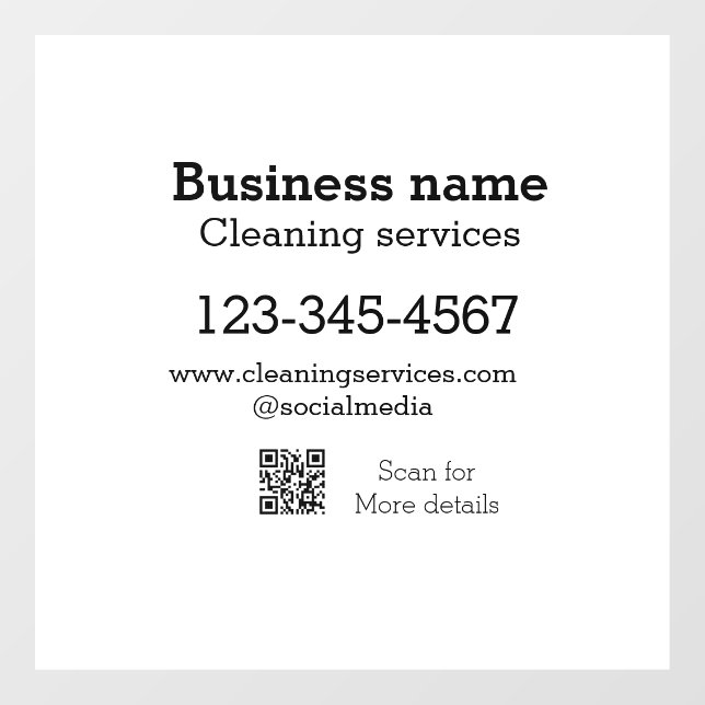Cleaning services add number website email address window cling (Sheet)