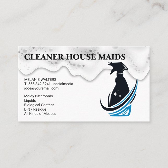Cleaning Services | Bottle Spray Logo Business Card (Front)