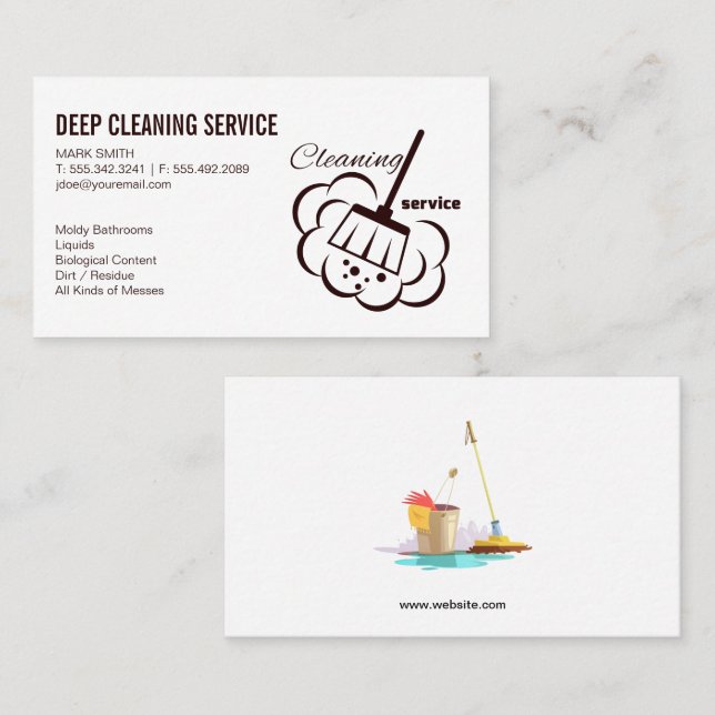 Cleaning Services | Broom and Mop Business Card (Front/Back)