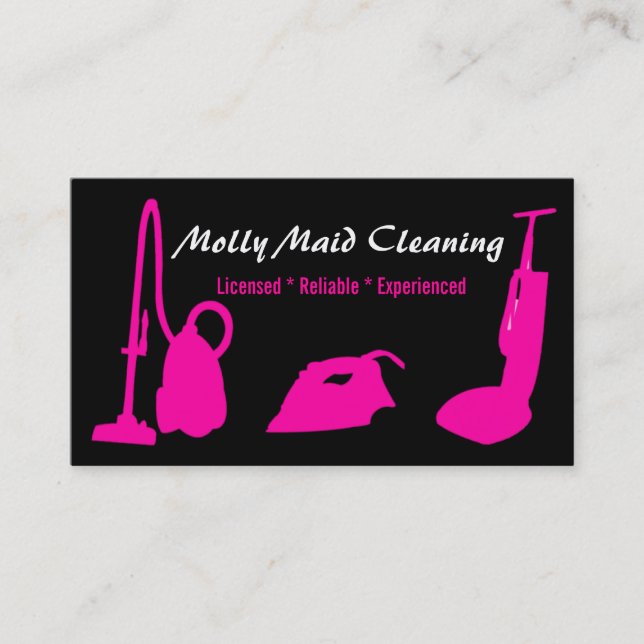 Cleaning Services Business Card Pink Black (Front)