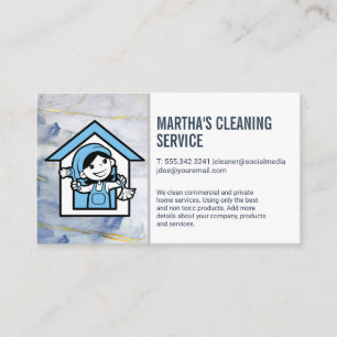 Cleaning Services Cartoon Maid Dusting Business Card