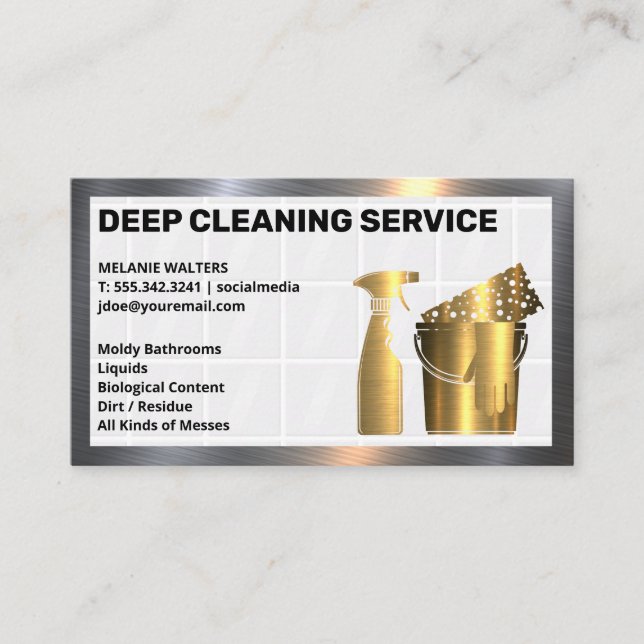 Cleaning Services | Clean Supplies Gold Metallic Business Card (Front)