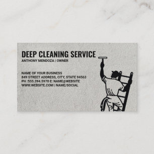 Cleaning Services Cleaner on Ladder Business Card