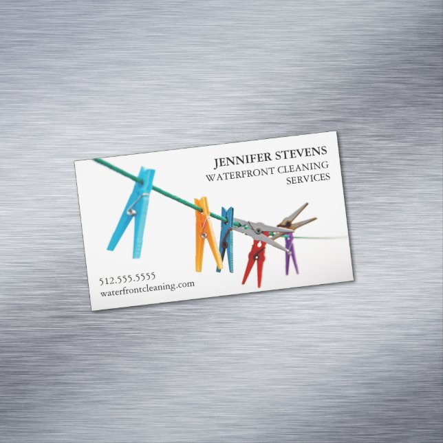 Cleaning Services Clothesline Photo Modern Maid Magnetic Business Card (In Situ)