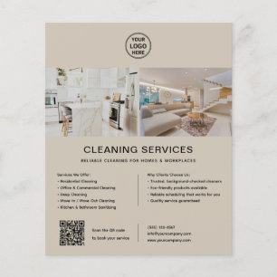 Cleaning Services Custom Logo Beige QR Flyer