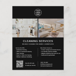 Cleaning Services Custom Logo Black QR Flyer