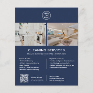 Cleaning Services Custom Logo Navy Blue QR Flyer