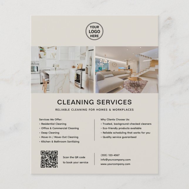 Cleaning Services Custom Logo QR Code Flyer (Front)