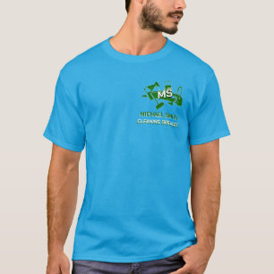 Cleaning Services Green Logo Monogram Custom Blue T-Shirt