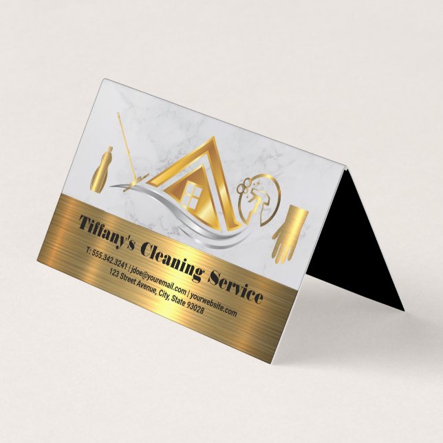 Cleaning Services | Home Gold Metallic Icons Business Card (Front)