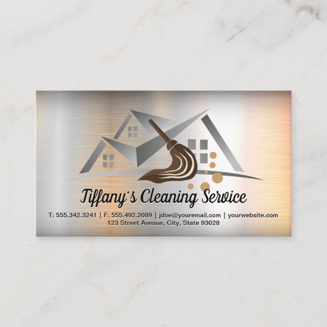 Cleaning Services | Home | Metal Background Business Card (Front)