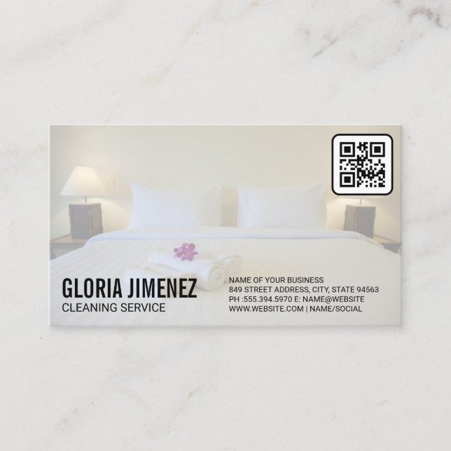 Cleaning Services | Hotel Bedroom | QR Code Business Card (Front)