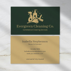 Cleaning Services House Cleaner Dark Green Gold Business Card