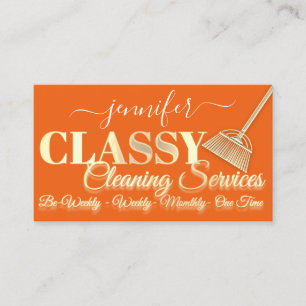 Cleaning Services House Keeping Maid Orange Gold Business Card