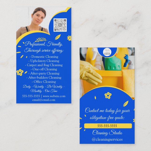 Cleaning Services House Keeping QRCode Logo Photo Business Card (Front/Back)