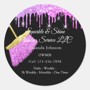 Cleaning Services House Maid Pink Drips Black Classic Round Sticker
