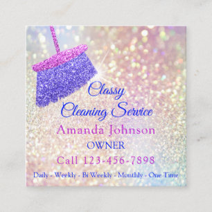 Cleaning Services Housekeeper Pink Rose Glitter Square Business Card