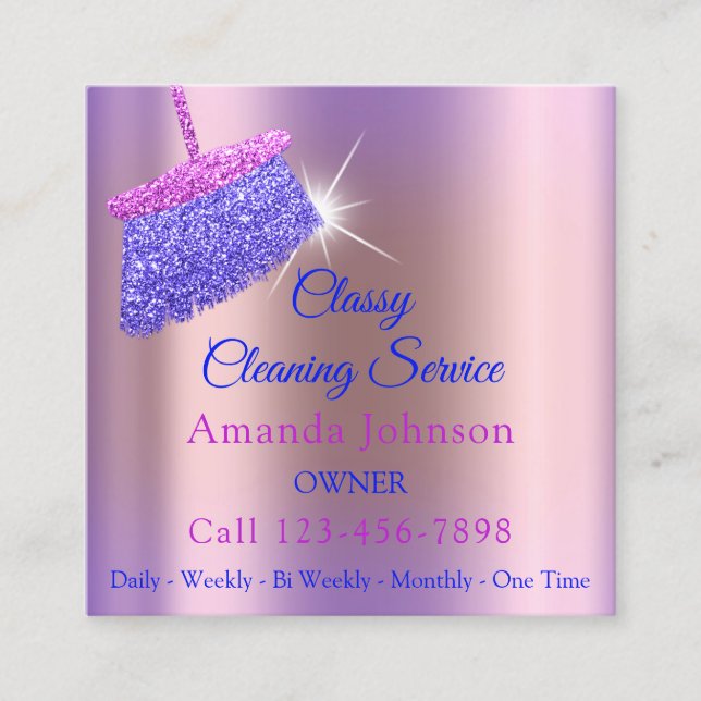 Cleaning Services Housekeeper Rose Purple  Square Business Card (Front)