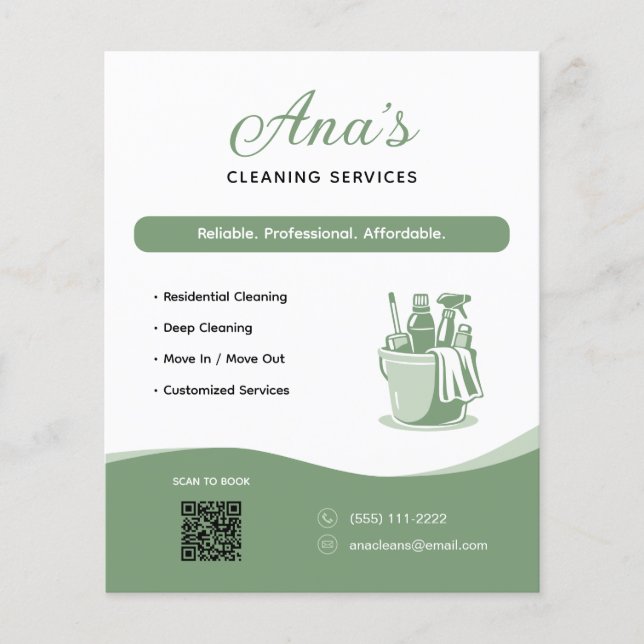 Cleaning Services Housekeeping Green QR Code Flyer (Front)