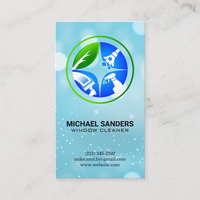 Cleaning Services Icon | Sparkle Boke Background Business Card (Front)