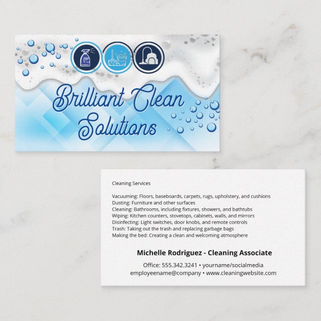 Cleaning Services Icons | Soap Bubbles and Suds Business Card (Front/Back)