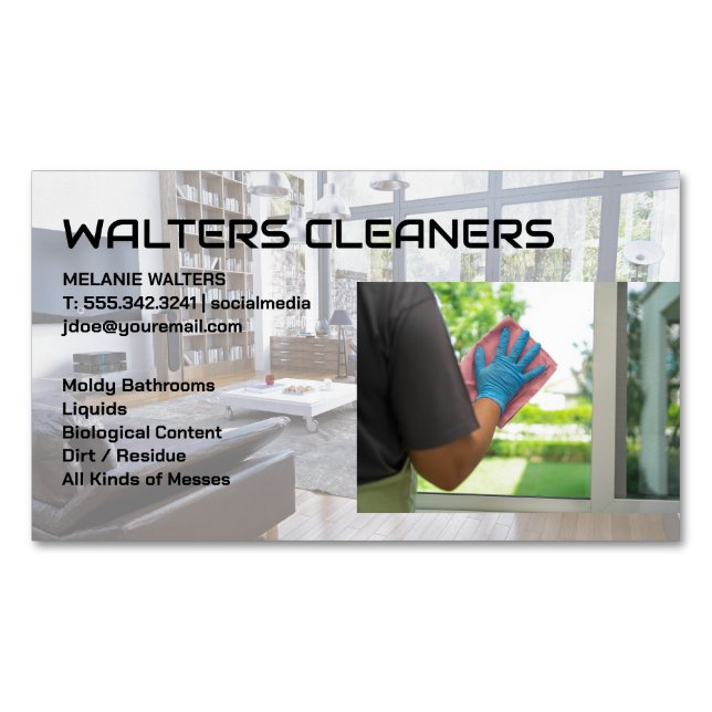 Cleaning Services Logo | Maid Washing Window Magnetic Business Card (Front)