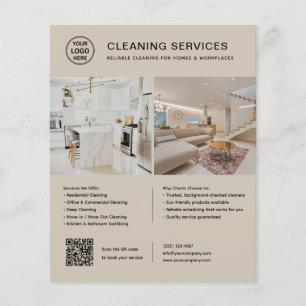 Cleaning Services Logo Photo QR Code Beige Flyer