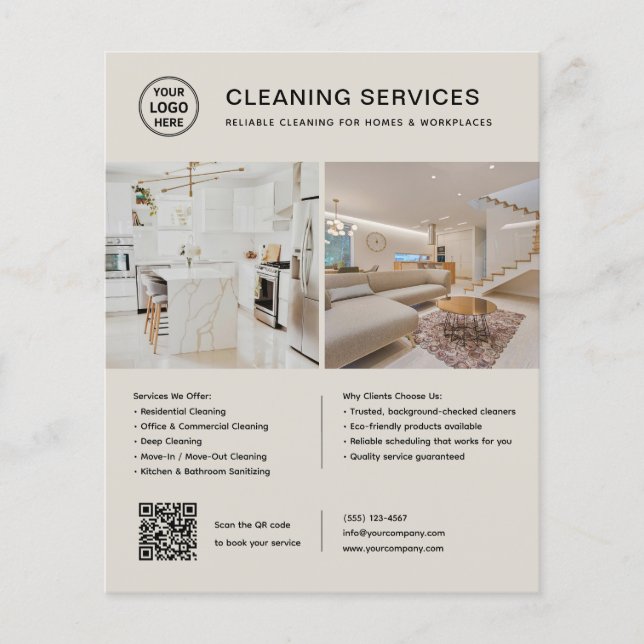 Cleaning Services Logo Photo QR Code Flyer (Front)