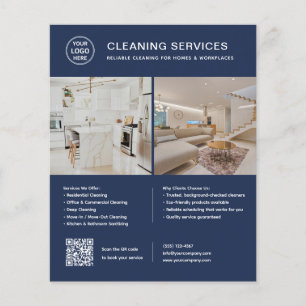 Cleaning Services Logo Photo QR Code Navy Blue Flyer