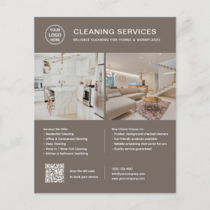 Cleaning Services Logo Photo QR Code Taupe Flyer