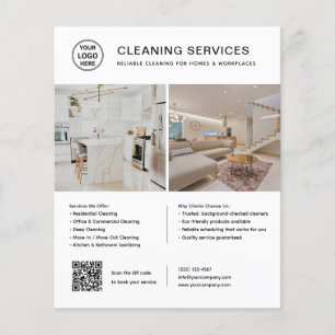 Cleaning Services Logo Photo QR Code White Flyer