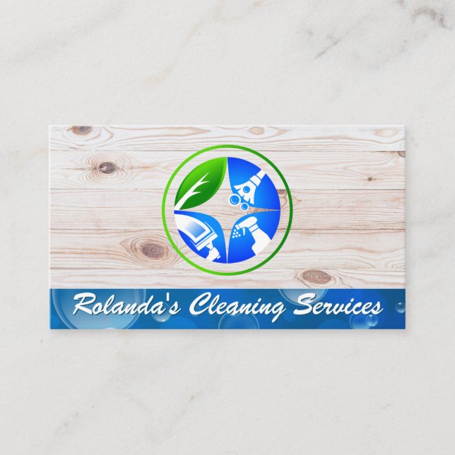 Cleaning Services Logo | Wood Business Card (Front)