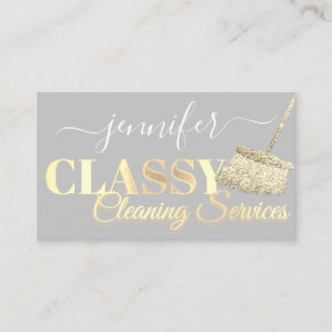Cleaning Services Maid Grey White Gold  Business Card