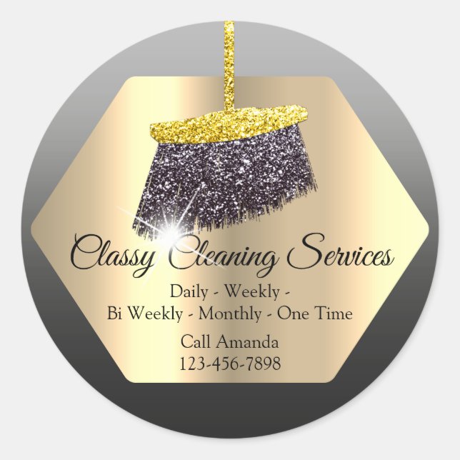 Cleaning Services Maid Housekeeper Golden Broom Classic Round Sticker (Front)