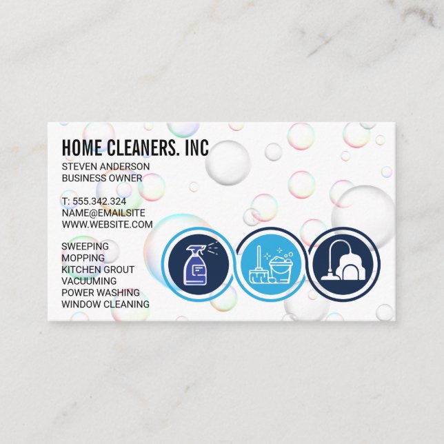 Cleaning Services | Maid Service Icons | Bubbles Business Card (Front)