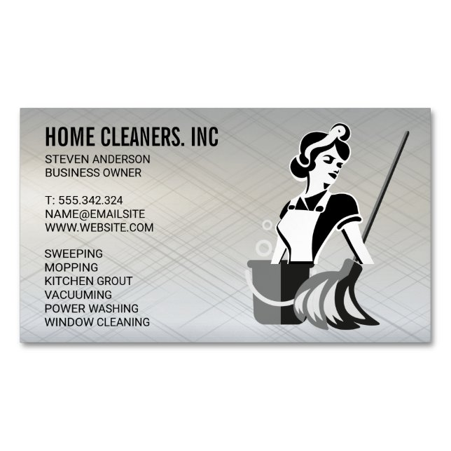 Cleaning Services | Maid Service | Janitor Magnetic Business Card (Front)
