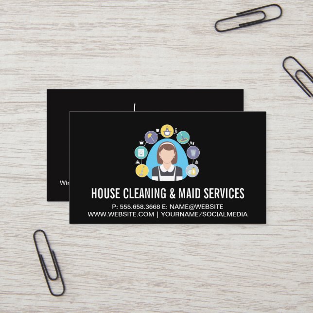 Cleaning Services | Maid Tools and Services Business Card (Front/Back In Situ)