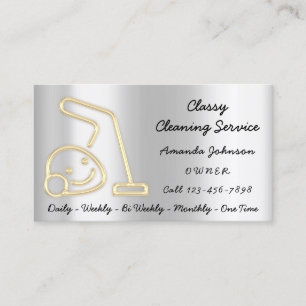 Cleaning Services Maid Vacuum Cleaner Logo Gold Business Card