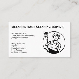 Cleaning Services   Maid with Broom Business Card