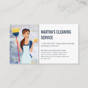 Cleaning Services Maid with Cleaning Tools Business Card
