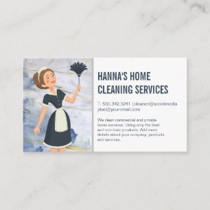 Cleaning Services Maid with Feather Duster Business Card