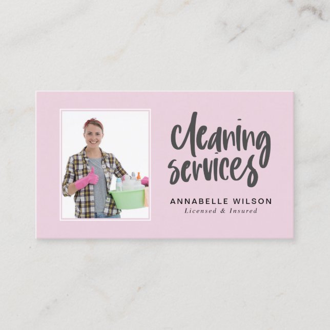 Cleaning Services Modern Photo Business Card (Front)